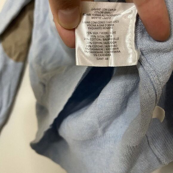 GANT Argyle Diamond Light Blue Silk Blend Vneck Preppy sweater size Small - Picture 2 of 5